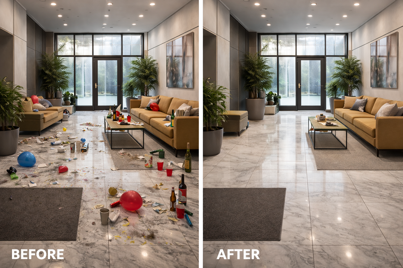 Commercial lobby cleaning before and after — AskMiro London