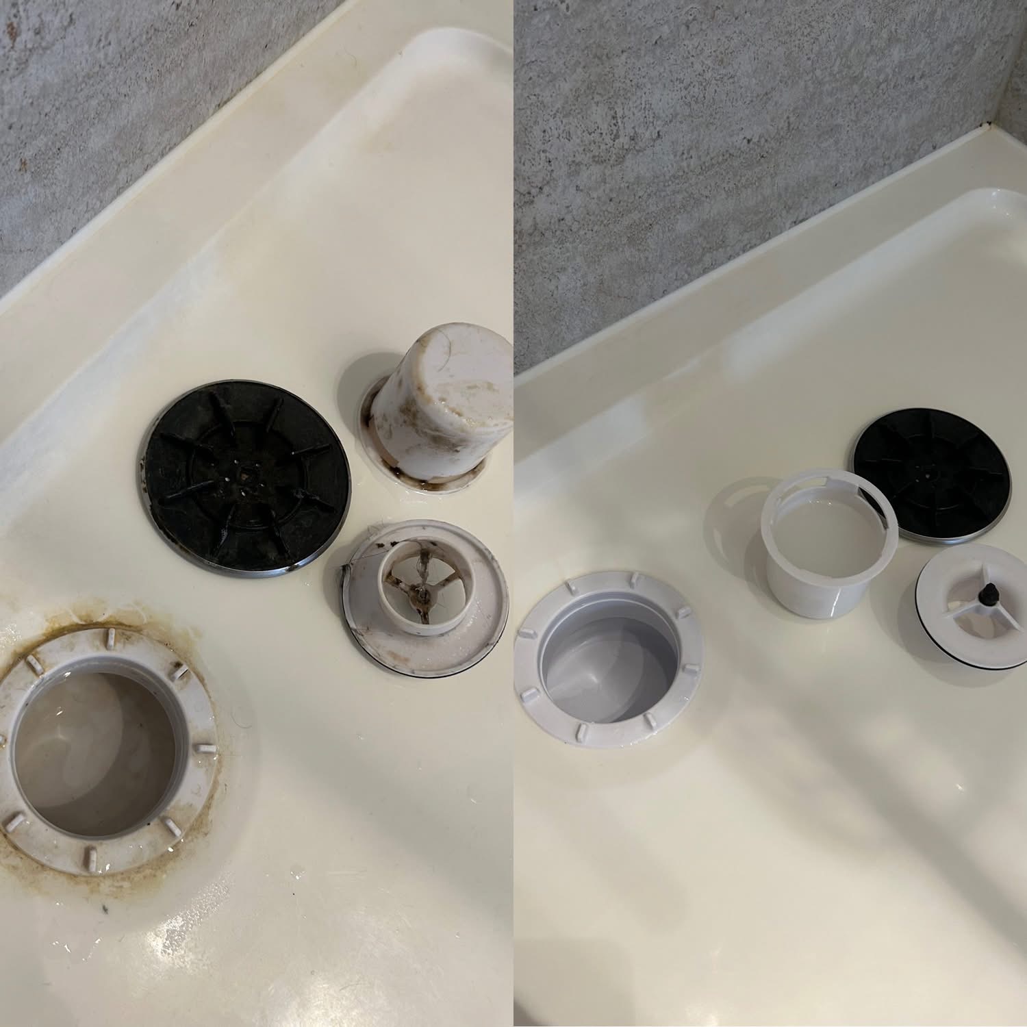 Shower drain before and after — AskMiro deep clean London